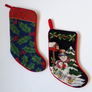 Needlepoint Snowman and Miselto Christmas Stocking Two